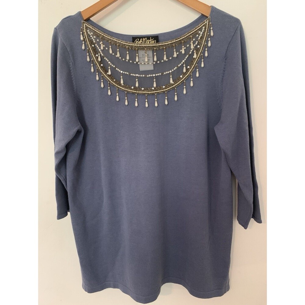 Bob Mackie Wearable Art Sweater Jeweled Sequin Beaded Neckline Lavender Women M
